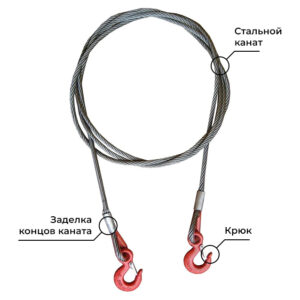 Канатный буксировочный трос (крюк-крюк) - 12,0 т (d-15,0 мм)