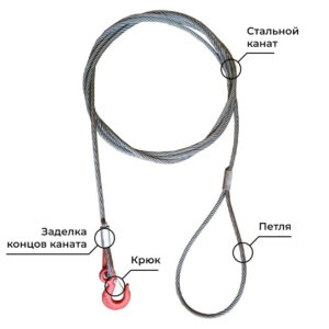 Канатный буксировочный трос (петля-крюк) - 12,0 т (d-15,0 мм)